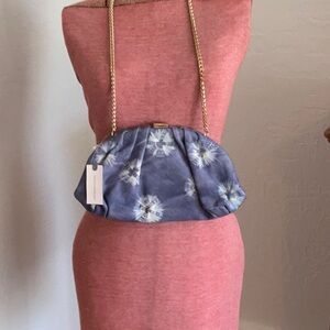 Chic Floral Blue Clutch with Gold Chain